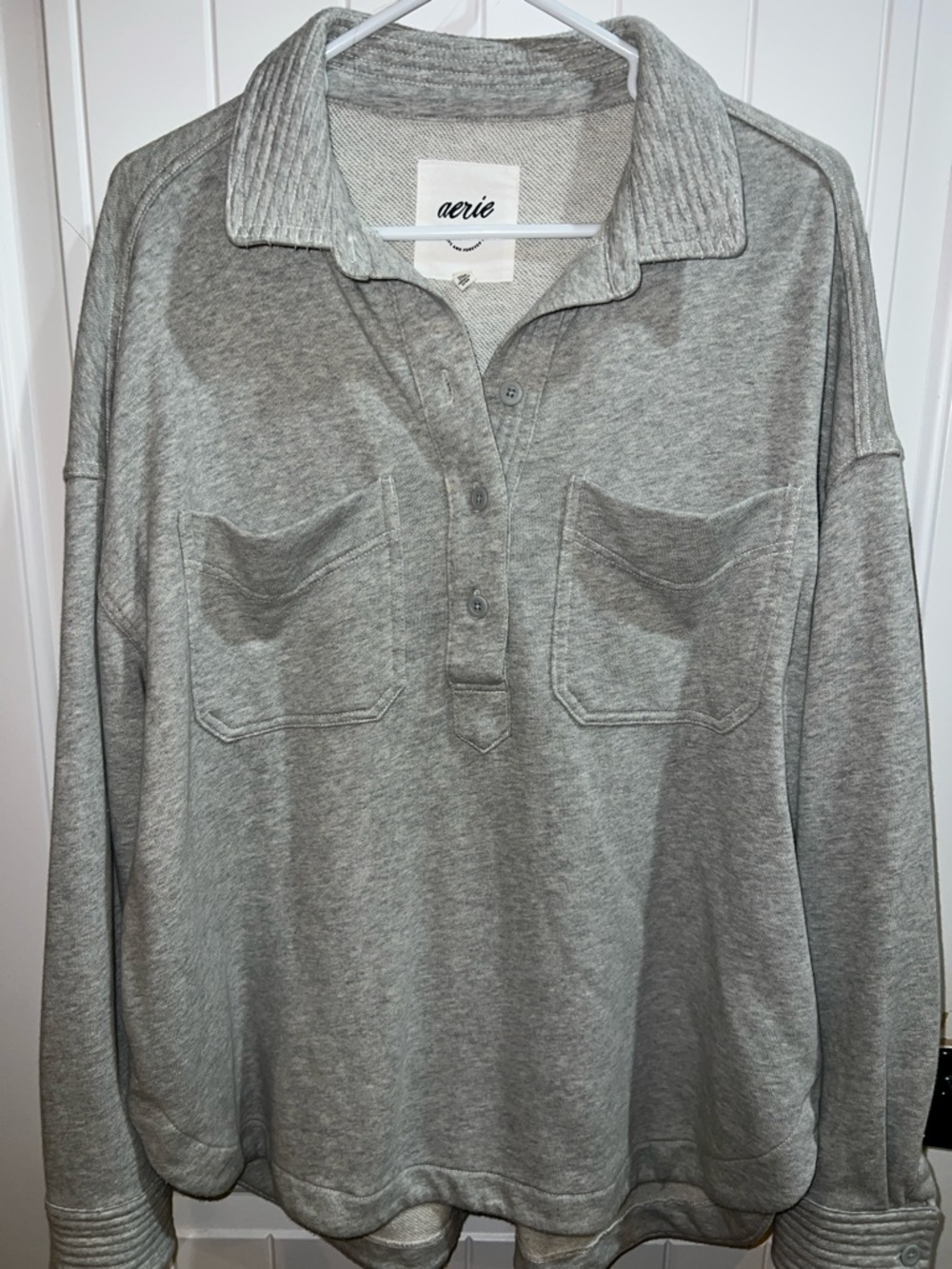 Aerie Light Gray Pullover Button Henley size small
